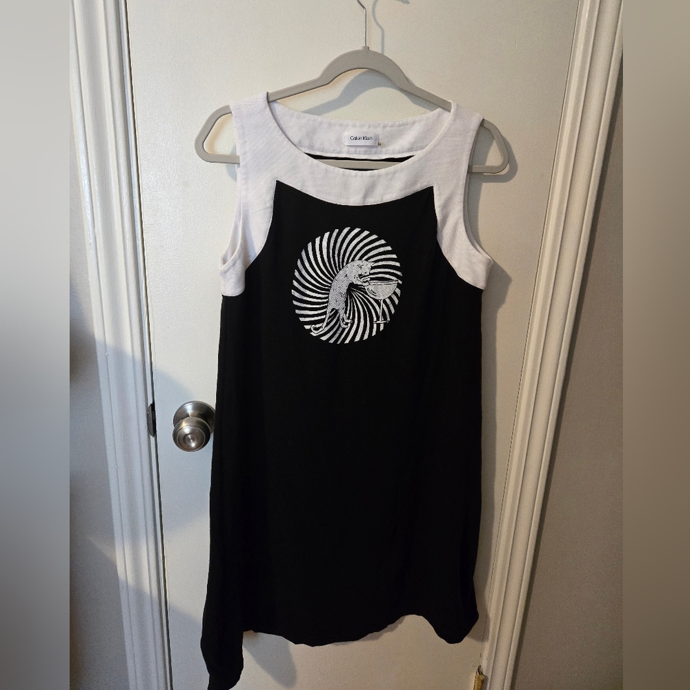 Calvin Klein Black and White Spiral Mini Dress